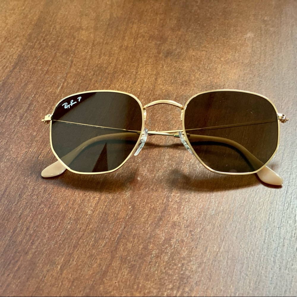 RayBan Hexagonal gold frame brown polarized lens